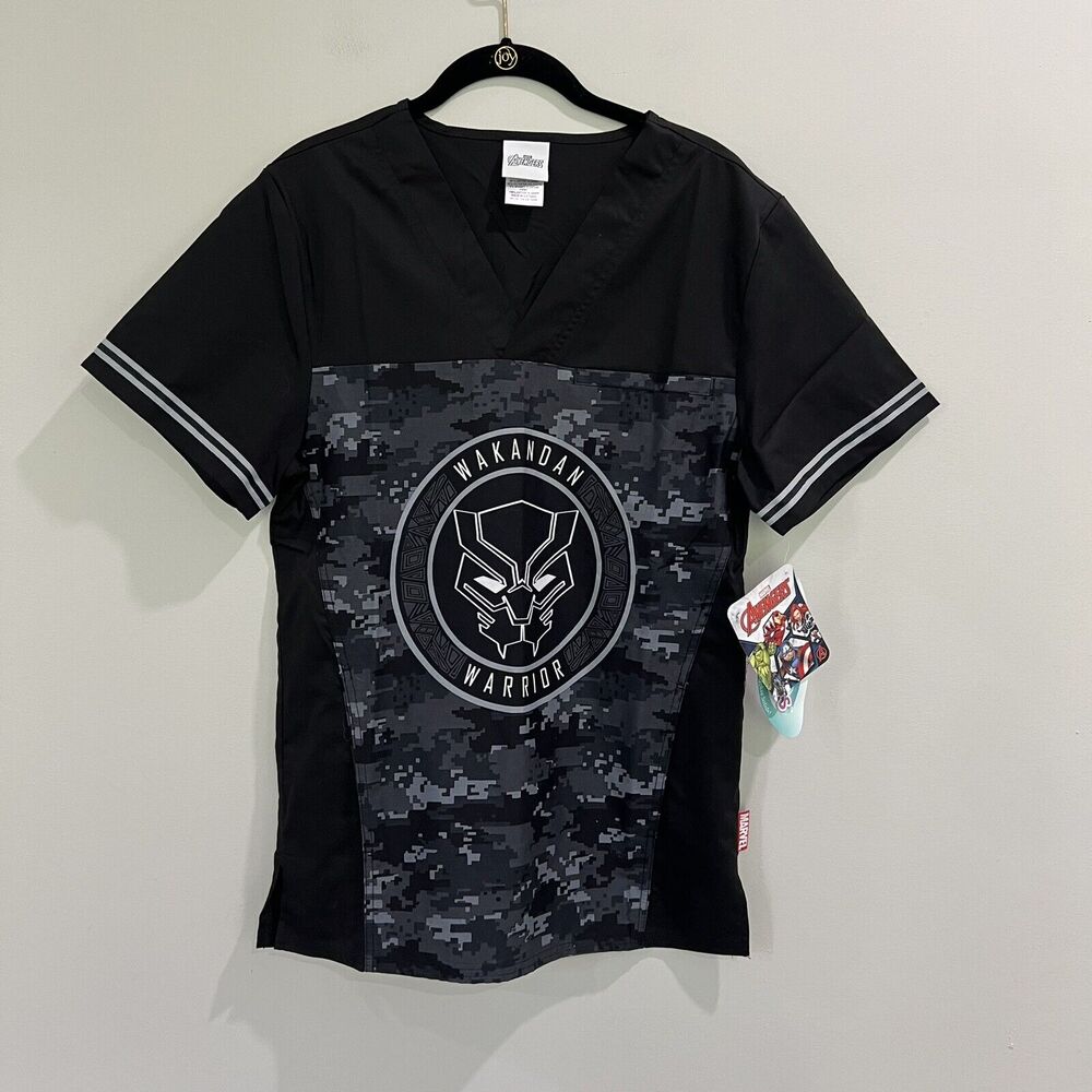 Marvel Avengers Men’s Scrub Top Size XSmall Wakandan Warrior Black Pockets